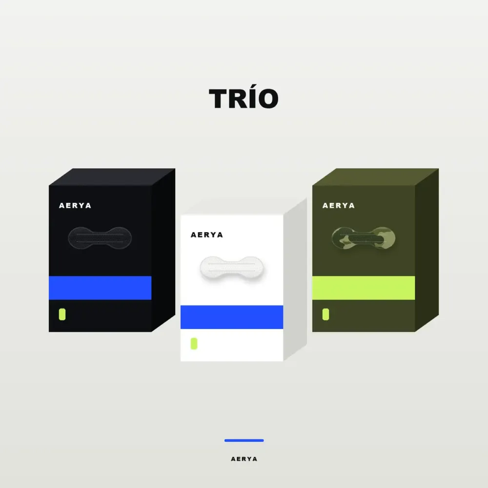 Pack Trío Aerya con cajas negra, blanca y camuflaje
